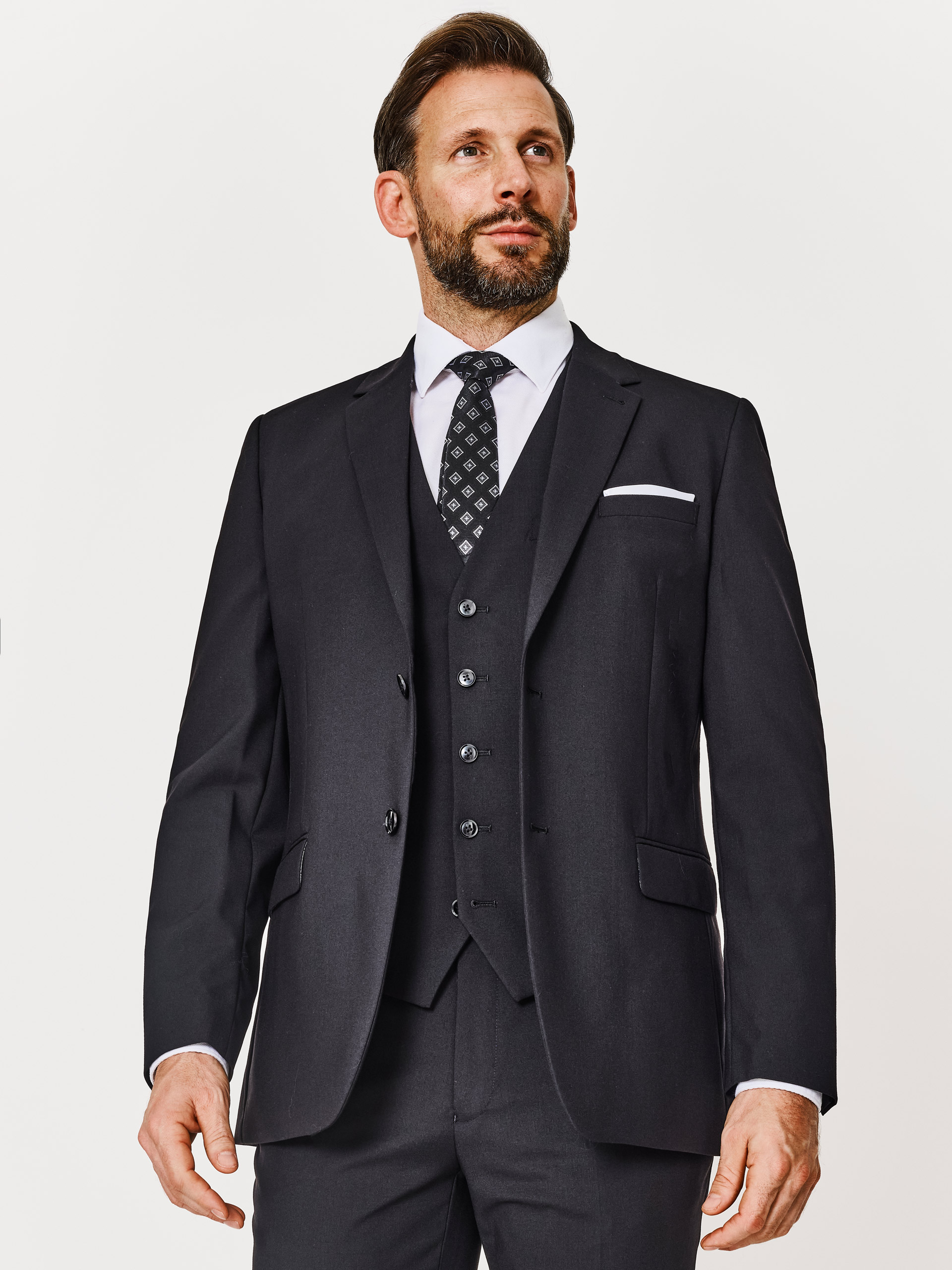 Tailored Fit Black Plain Three Piece Suit