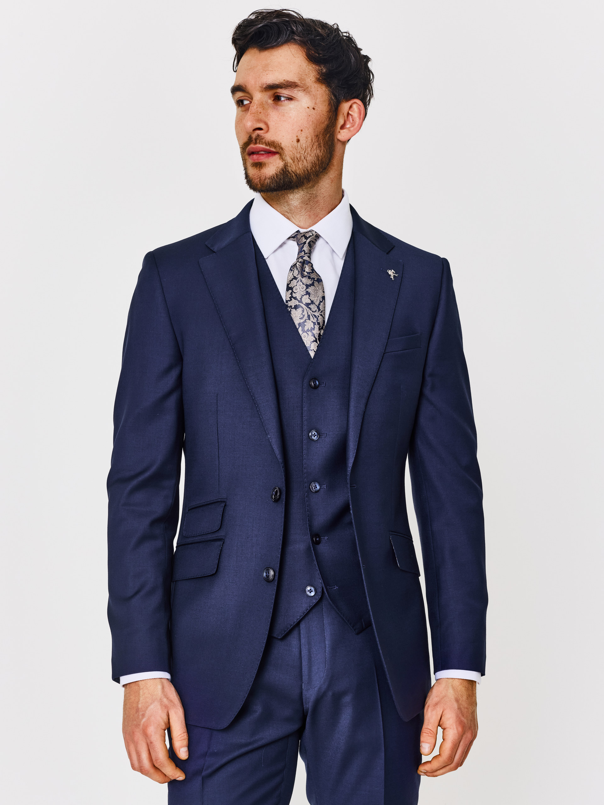 Slim Fit Navy Plain Three Piece Suit