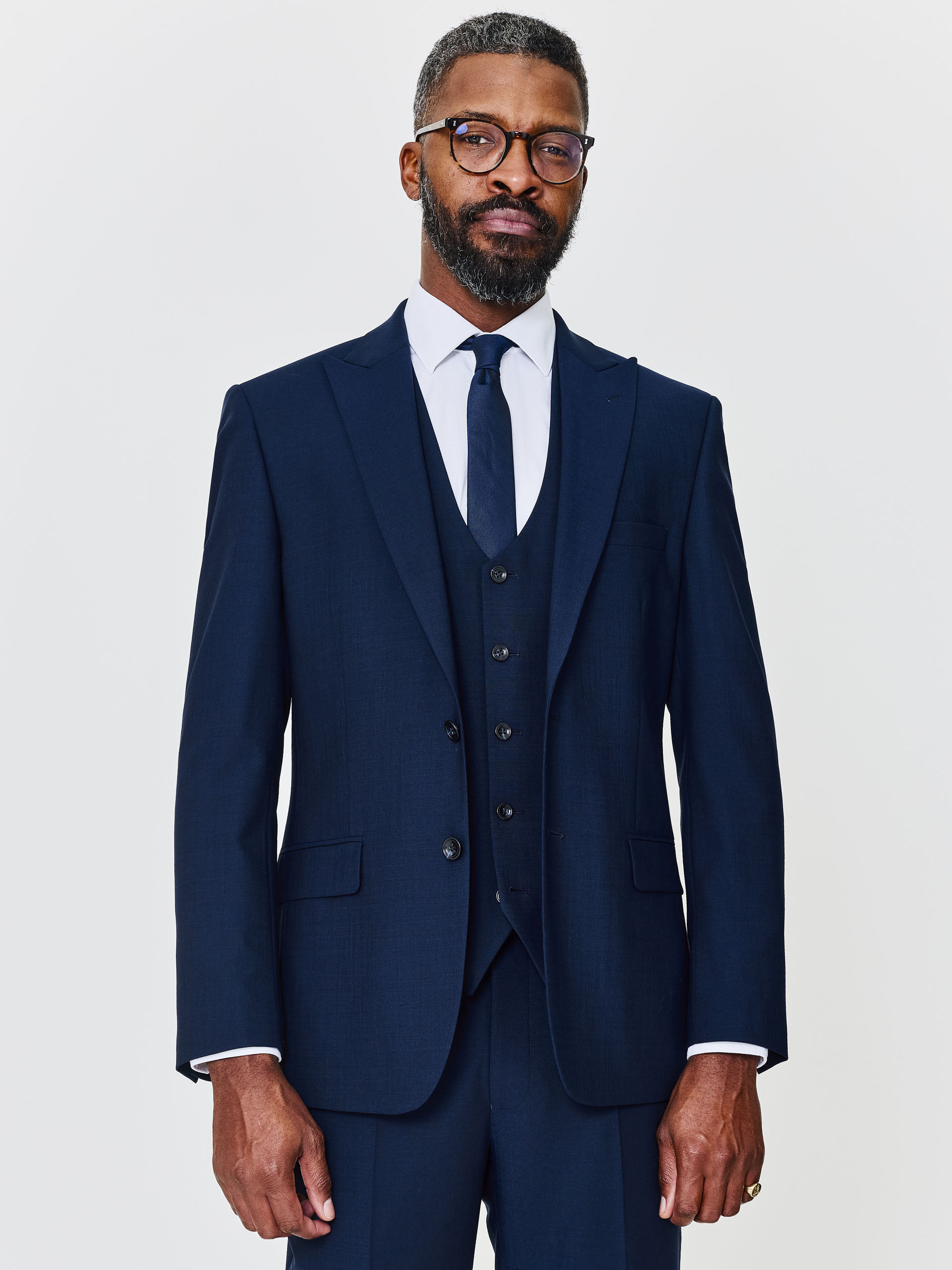Tailored Fit Navy Plain Three Piece Suit