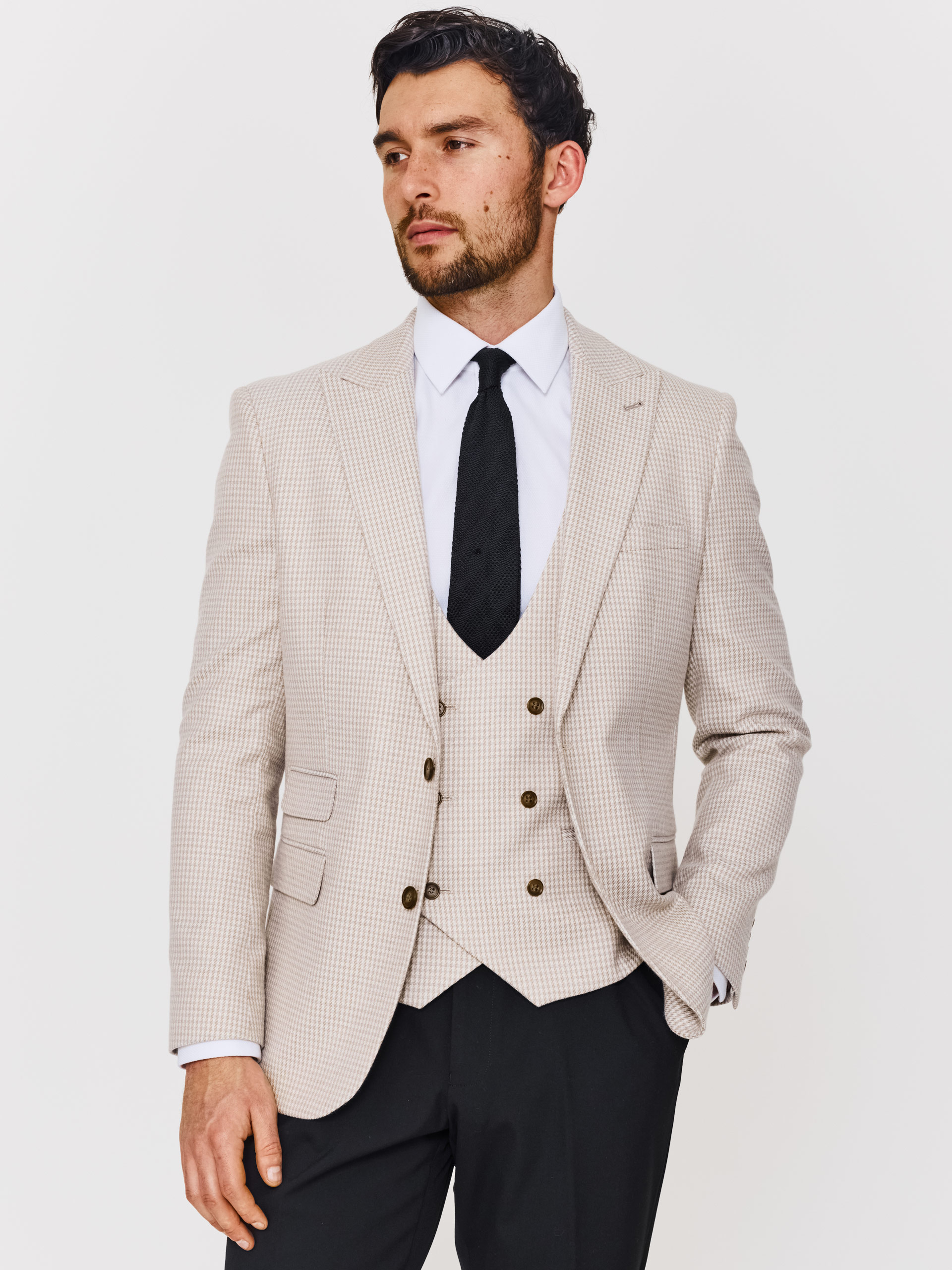 Tailored Fit Beige Dogtooth Blazer